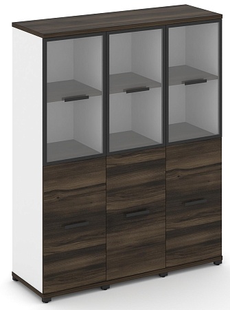 Шкаф три узкие секции, 4 ниши (3 фасада ЛДСП, 2 ниши + 2 фасада стекло прозрачное в раме, 2 ниши) CN.STU-432 RP B/W