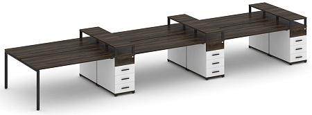 Рабочая станция на 6 мест с шестью опорными тумбами CN.DRS-476 B/W