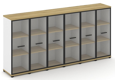 Шкаф шесть узких секций, 3 ниши (6 фасадов стекло прозрачное в раме, 3 ниши) CN.STU-366 RP B/W