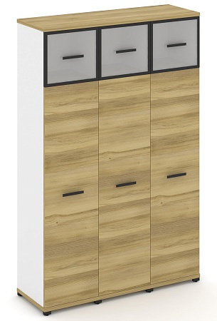 Шкаф три узкие секции, 5 ниш (3 фасада ЛДСП, 4 ниши + 3 фасада стекло белое матовое в раме,  1 ниша) CN.STU-537 RM B/W