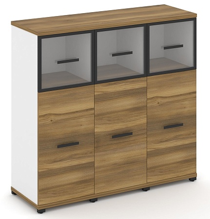 Шкаф три узкие секции, 3 ниши (3 фасада ЛДСП, 2 ниши + 3 фасада стекло прозрачное в раме, 1 ниша) CN.STU-334 RP B/W