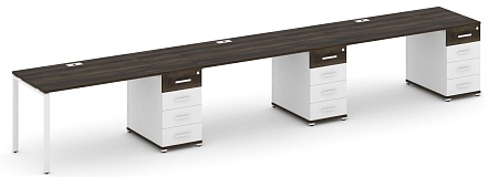 Рабочая станция на 3 места с тремя опорными тумбами CN.ORS-442 B/W
