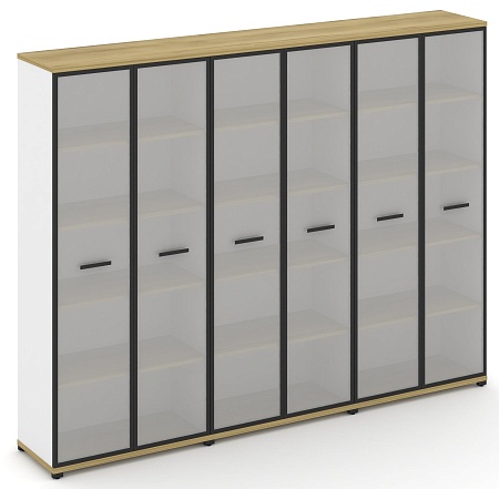 Шкаф три широкие секции, 5 ниш (6 фасадов стекло белое матовое в раме, 5 ниш) CN.STS-538 RM B/W