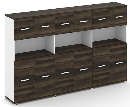 Шкаф три широкие секции, 4 ниши (6 фасадов ЛДСП, 2 ниши + 6 фасадов ЛДСП, 1 ниша) CN.STS-435 B/W