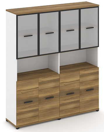 Шкаф две широкие секции, 5 ниш (4 фасада ЛДСП, 2 ниши + 4 фасада стекло белое матовое в раме, 2 ниши) CN.STS-523 RM B/W