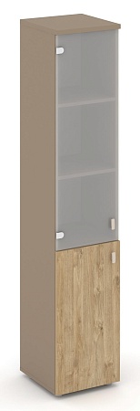 Шкаф высокий узкий левый (1 низкий фасад ЛДСП + 1 средний фасад стекло сатин матовый) ES.SU-1.2(L)