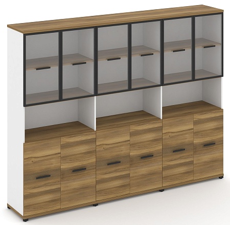 Шкаф три широкие секции, 5 ниш (6 фасадов ЛДСП,  2 ниши + 6 фасадов стекло прозрачное в раме, 2 ниши) CN.STS-533 RP B/W