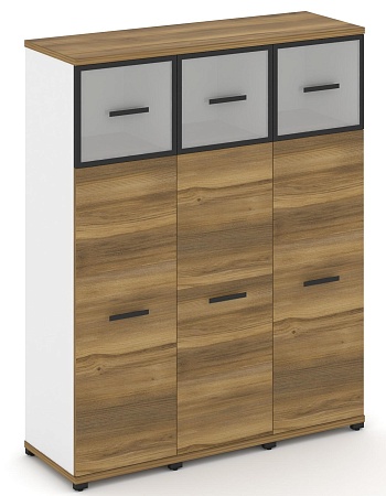 Шкаф три узкие секции, 4 ниши (3 фасада ЛДСП, 3 ниши + 3 фасада стекло белое матовое в раме, 1 ниша) CN.STU-434 RM B/W