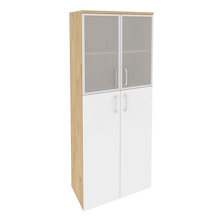 Шкаф высокий широкий (2 средних фасада ЛДСП + 2 низких фасада стекло в раме) O.ST-1.7R