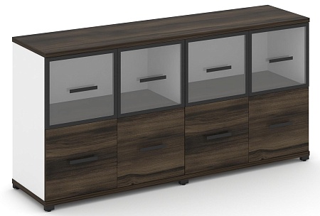 Шкаф две широкие секции, 2 нишии (4 фасада ЛДСП, 1 ниша + 4 фасада стекло прозрачное в раме, 1 ниша) CN.STS-222 RP B/W