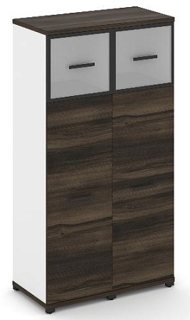 Шкаф две узкие секции, 4 ниши (2 фасада ЛДСП, 3 ниши + 2 фасада стекло белое матовое в раме, 1 ниша) CN.STU-424 RM B/W