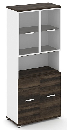 Шкаф одна широкая секция, 5 ниш (2 фасада ЛДСП, 2 ниши + 2 фасада стекло прозрачное в раме, 2 ниши) CN.STS-513 RP B/W