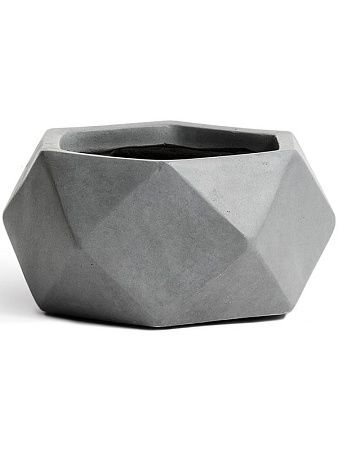 Кашпо TREEZ ERGO Rombo Низкая чаша-многогранник Светло-серый камень д-58, в-28 см