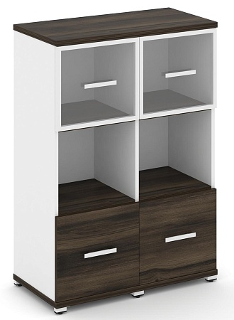 Шкаф две узкие секции, 3 ниши (2 фасада ЛДСП,  1 ниша + 2 фасада стекло прозрачное в раме,  1 ниша) CN.STU-325 RP B/W