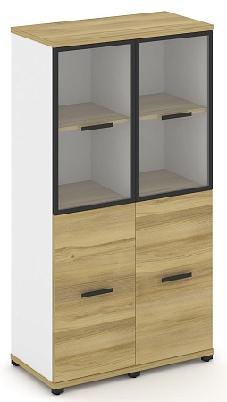 Шкаф две узкие секции, 4 ниши (2 фасада ЛДСП, 2 ниши + 2 фасада стекло прозрачное в раме, 2 ниши) CN.STU-422 RP B/W