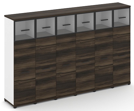 Шкаф шесть узких секций, 4 ниши (6 фасадов ЛДСП, 3 ниши + 6 фасадов стекло прозрачное в раме, 1 ниша) CN.STU-464 RP B/W