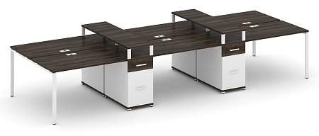 Рабочая станция на 6 мест с четыремя опорными тумбами CN.DRS-470 B/W