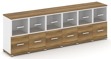 Шкаф шесть узких секций, 2 ниши (6 фасадов ЛДСП, 1 ниша + 6 фасадов стекло прозрачное в раме, 1 ниша) CN.STU-262 RP B/W