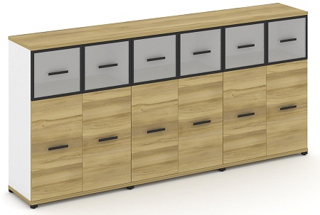 Шкаф три широкие секции, 3 ниши (6 фасадов ЛДСП, 2 ниши + 6 фасадов стекло белое матовое в раме, 1 ниша) CN.STS-334 RM B/W