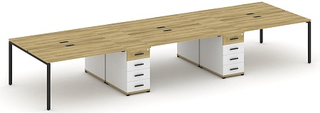 Рабочая станция на 6 мест с четыремя опорными тумбами CN.DRS-451 B/W