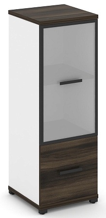 Шкаф одна узкая секция, 3 ниши (фасад ЛДСП, 1 ниша + фасад стекло белое матовое в раме, 2 ниши) CN.STU-312 RM B/W