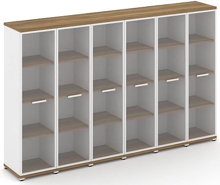 Шкаф шесть узких секций, 4 ниши (6 фасадов стекло прозрачное в раме, 4 ниши) CN.STU-466 RP B/W