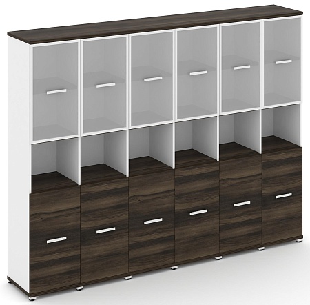 Шкаф шесть узких секций, 5 ниш (6 фасадов ЛДСП, 2 ниши + 6 фасадов стекло белое матовое в раме, 2 ниши) CN.STU-563 RM B/W