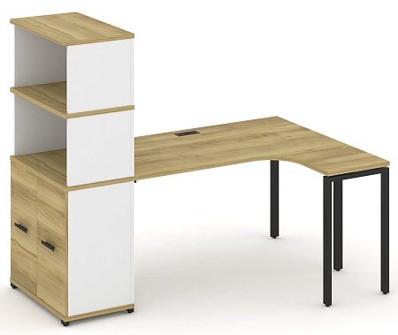 Стол эргономичный с опорным распашным шкафом с надставкой высокой правый CN.SA-215(R) B/W