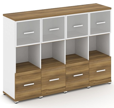 Шкаф четыре узкие секции, 3 ниши (4 фасада ЛДСП, 1 ниша + 4 фасада стекло белое матовое в раме, 1 ниша) CN.STU-345 RM B/W