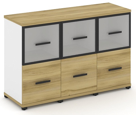 Шкаф три узкие секции, 2 ниши (3 фасада ЛДСП, 1 ниша + 3 фасада стекло белое матовое в раме, 1 ниша) CN.STU-232 RM B/W