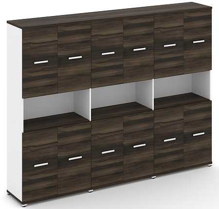 Шкаф три широкие секции, 5 ниш (6 фасадов ЛДСП, 2 ниши + 6 фасадов ЛДСП, 2 ниши) CN.STS-533 B/W