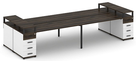 Рабочая станция на 6 мест с шестью опорными тумбами CN.DRS-444 B/W