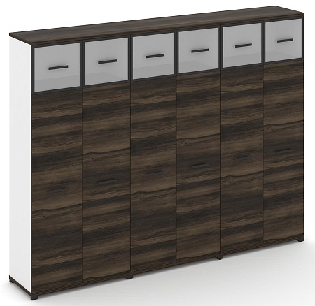 Шкаф три широкие секции, 5 ниш (6 фасадов ЛДСП, 4 ниши + 6 фасадов стекло белое матовое в раме, 1 ниша) CN.STS-537 RM B/W