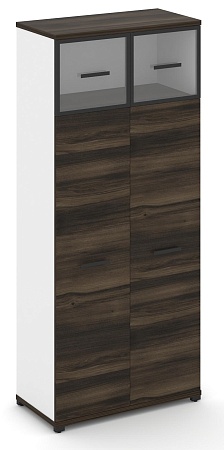 Шкаф одна широкая секция, 5 ниш (2 фасада ЛДСП, 4 ниши + 2 фасада стекло прозрачное в раме,  1 ниша) CN.STS-517 RP B/W