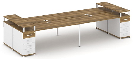 Рабочая станция на 6 мест с шестью опорными тумбами CN.DRS-444 B/W