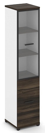 Шкаф одна узкая секция, 5 ниш ( фасад ЛДСП на 2 ниши + фасад стекло прозрачное в раме,  на 2 ниши) CN.STU-512 RP B/W