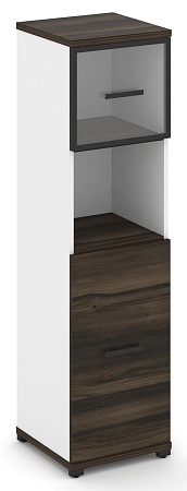 Шкаф одна узкая секция, 4 ниши (фасад ЛДСП, 2 ниши + фасад стекло прозрачное в раме,  1 ниша) CN.STU-415 RP B/W