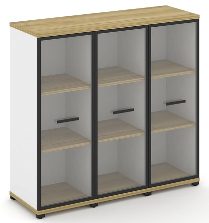 Шкаф три узкие секции, 3 ниши (3 фасада стекло прозрачное в раме, 3 ниши) CN.STU-336 RP B/W