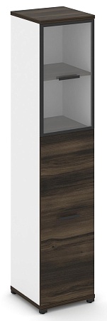 Шкаф одна узкая секция, 5 ниш ( фасад ЛДСП на 3 ниши + один фасад стекло прозрачное в раме, на 2 ниши) CN.STU-515 RP B/W