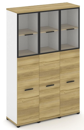 Шкаф три узкие секции, 5 ниш (3 фасада ЛДСП,  3 ниши + 3 фасада стекло прозрачное в раме, 2 ниши) CN.STU-535 RP B/W