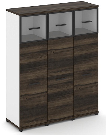 Шкаф три узкие секции, 4 ниши (3 фасада ЛДСП, 3 ниши + 3 фасада стекло прозрачное в раме, 1 ниша) CN.STU-434 RP B/W