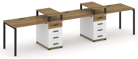 Рабочая станция на 3 места с двумя опорными тумбами CN.ORS-449 B/W