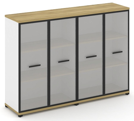 Шкаф две широкие секции, 3 ниши (4 фасада стекло белое матовое в раме, 3 ниши) CN.STS-326 RM B/W