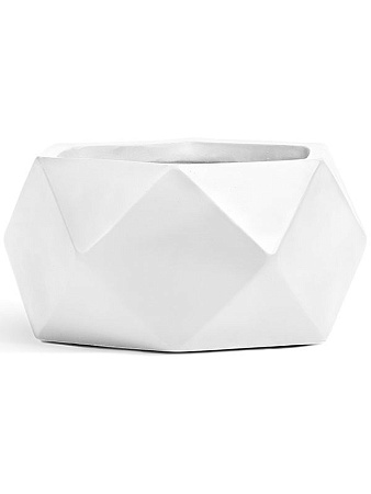 Кашпо TREEZ ERGO Rombo Низкая чаша-многогранник Белый камень д-58, в-28 см