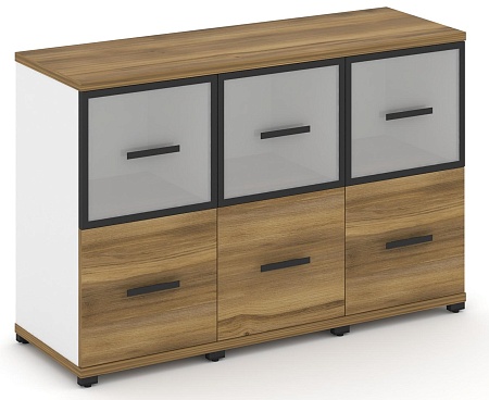 Шкаф три узкие секции, 2 ниши (3 фасада ЛДСП, 1 ниша + 3 фасада стекло белое матовое в раме, 1 ниша) CN.STU-232 RM B/W