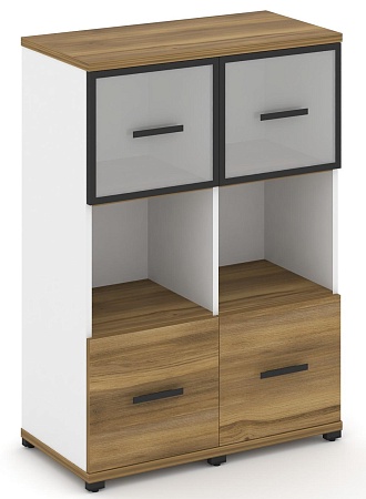 Шкаф две узкие секции, 3 ниши (2 фасада ЛДСП, 1 ниша + 2 фасада стекло белое матовое в раме, 1 ниша) CN.STU-325 RM B/W