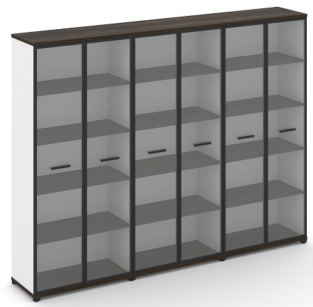 Шкаф три широкие секции, 5 ниш (6 фасадов стекло прозрачное в раме, 5 ниш) CN.STS-538 RP B/W