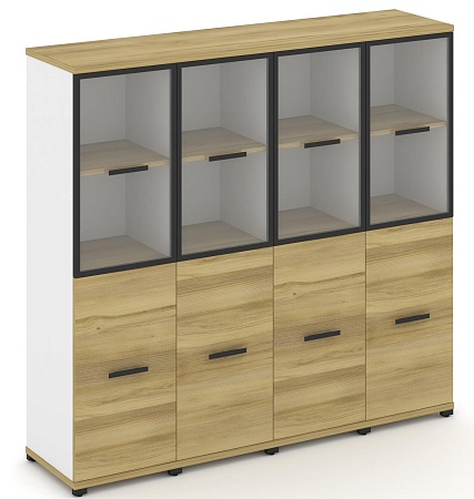 Шкаф четыре узкие секции, 4 ниши (4 фасада ЛДСП,  2 ниши) + 2 фасада стекло прозрачное в раме, 2 ниши) CN.STU-442 RP B/W