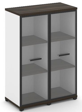 Шкаф две узкие секции, 3 ниши (2 фасада стекло прозрачное в раме, 3 ниши) CN.STU-326 RP B/W