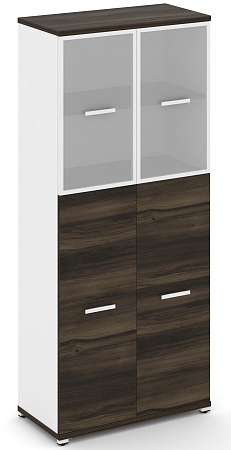 Шкаф одна широкая секция, 5 ниш (2 фасада ЛДСП, 3 ниши + 2 фасада стекло белое матовое в раме, 2 ниши) CN.STS-515 RM B/W